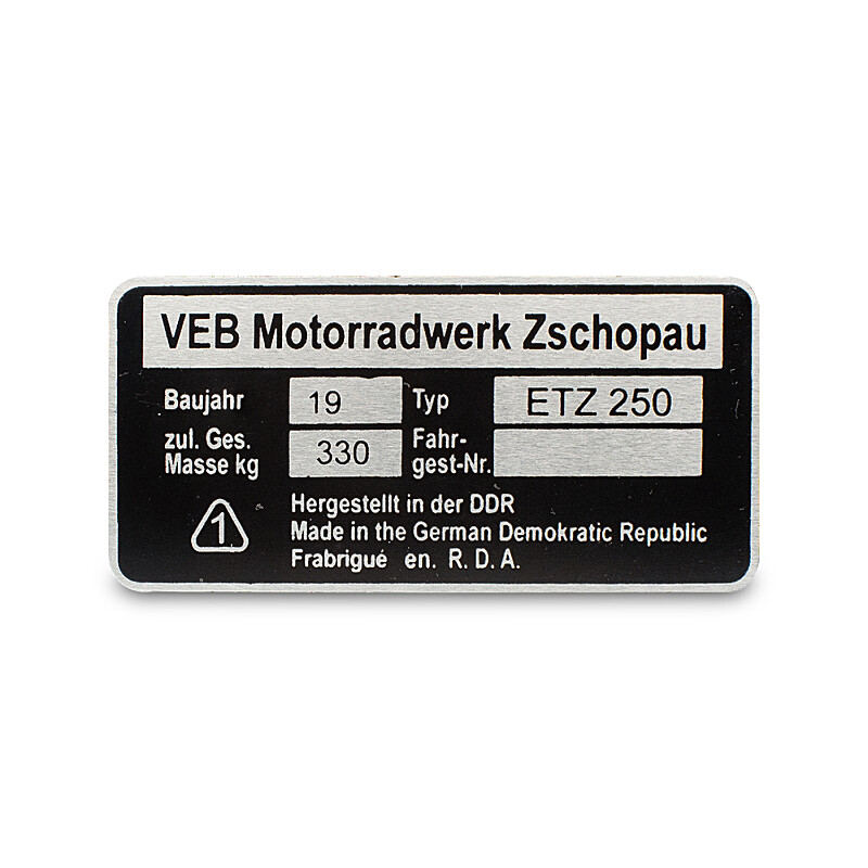 Typenschild am Rahmen MZ ETZ 250