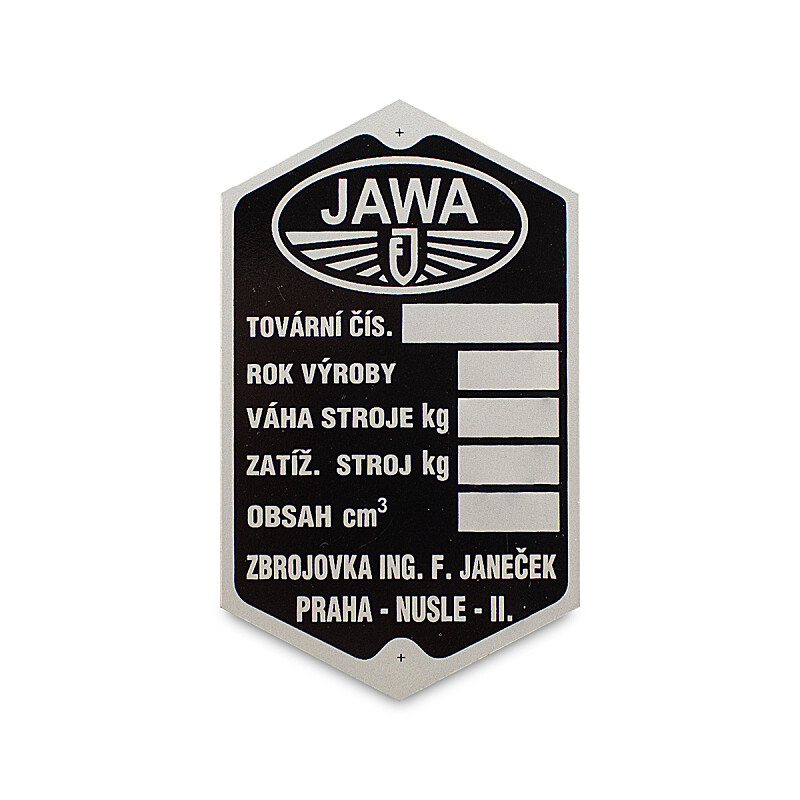 Typenschild für Rahmen Vorkriegs-Jawa Special, 350 OHV/SV