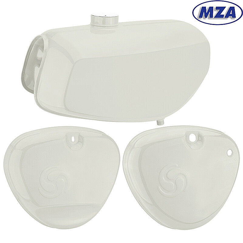 Tank + Seitendeckel Simson S51 Enduro – weiß – MZA – BESCHÄDIGT