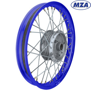 Komplettrad Simson S51 – blau eloxierte Felge 1,6×16 (Speiche chrom) – MZA